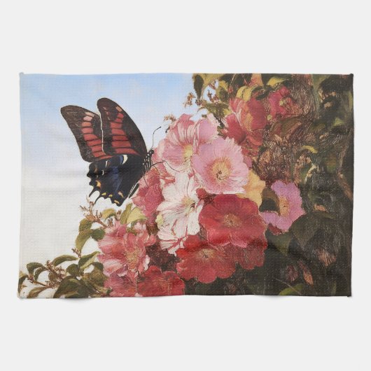 Impressionistin Butterfly und rosa Blume Geschirrtuch (Horizontal)