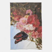 Impressionistin Butterfly und rosa Blume Geschirrtuch (Vertikal)