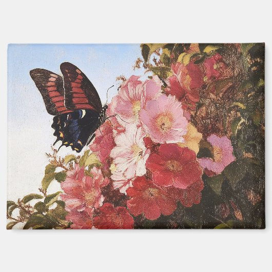Impressionistin Butterfly und rosa Blume Magnet (Vorderseite)
