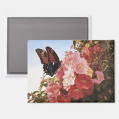 Impressionistin Butterfly und rosa Blume Magnet (Vorderseite/Rückseite)
