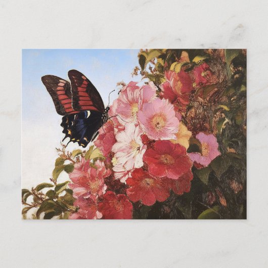 Impressionistin Butterfly und rosa Blume Postkarte (Vorderseite)