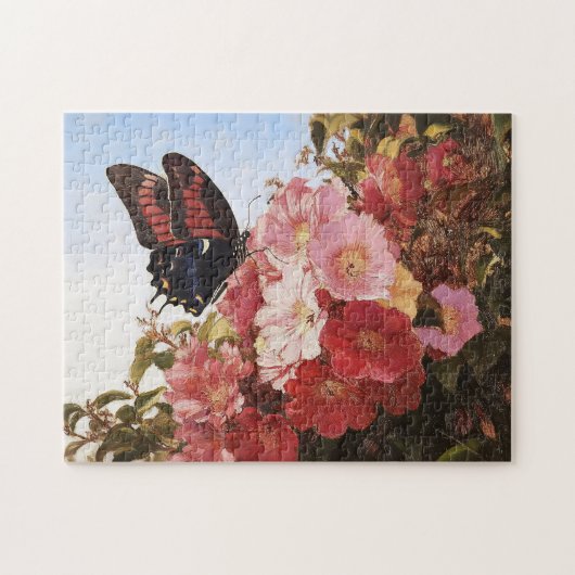 Impressionistin Butterfly und rosa Blume Puzzle (Horizontal)