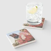 Impressionistin Butterfly und rosa Blume Steinuntersetzer (Seitenansicht)