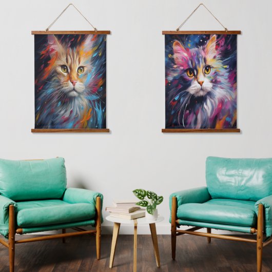 Impressionistin Feline Gaze Wandteppich Mit Holzrahmen (Wohnzimmer)