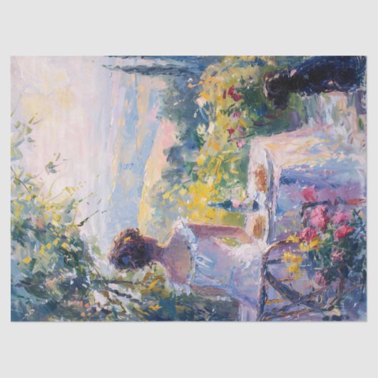 Impressionistin mit einem Picnic-Dekoupage Seidenpapier (Vorderseite)