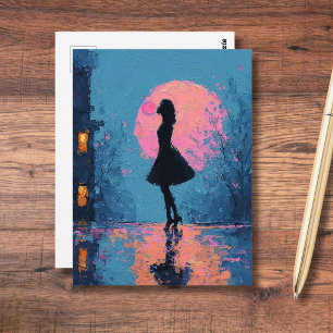 Impressionistin Pinker Mond Frau Bubble Gum Blase Postkarte