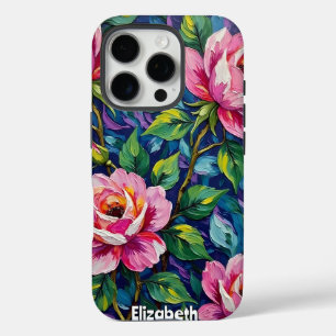 Impressionistisch rosa Rosen mit farbenfrohen Blät iPhone 16 Pro Hülle
