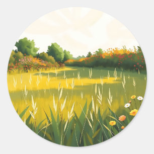 Impressionistisch ruhige Wiese Runder Aufkleber