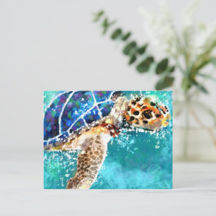 Impressionistisch-tropische Meeresschildkröte Aqua Postkarte