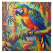 Impressionistisch tropischer Papagei Bird Blue Gre Fliese (Vorderseite)