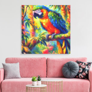 Impressionistisch tropischer Papagei Bird Blue Gre Leinwanddruck