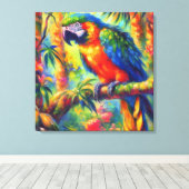 Impressionistisch tropischer Papagei Bird Blue Gre Leinwanddruck (Insitu (Holzboden))