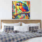 Impressionistisch tropischer Papagei Bird Blue Gre Leinwanddruck (Insitu (Schlafzimmer))