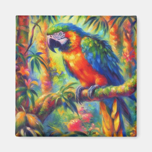 Impressionistisch tropischer Papagei Bird Blue Gre Magnet (Vorne)