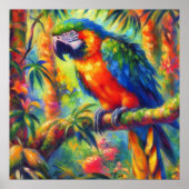 Impressionistisch tropischer Papagei Bird Blue Gre Poster (Vorne)