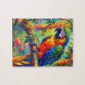 Impressionistisch tropischer Papagei Bird Blue Gre Puzzle (Horizontal)