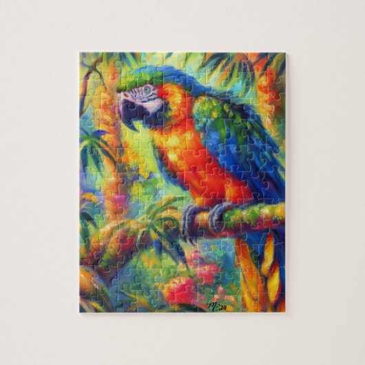 Impressionistisch tropischer Papagei Bird Blue Gre Puzzle (Vertikal)