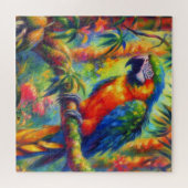 Impressionistisch tropischer Papagei Bird Blue Gre Puzzle (Horizontal)