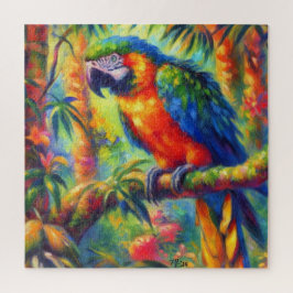 Impressionistisch tropischer Papagei Bird Blue Gre Puzzle