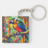 Impressionistisch tropischer Papagei Bird Blue Gre Schlüsselanhänger (Rückseite)