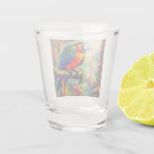 Impressionistisch tropischer Papagei Bird Blue Gre Schnapsglas (Rückseite)