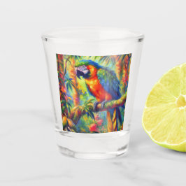 Impressionistisch tropischer Papagei Bird Blue Gre Schnapsglas