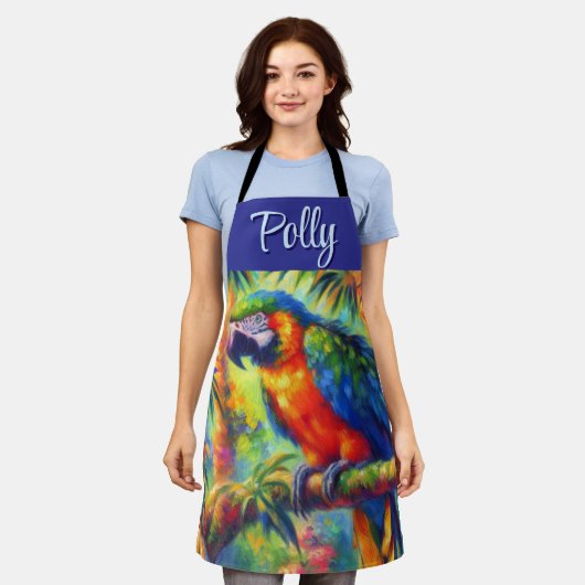 Impressionistisch tropischer Papagei Bird Blue Gre Schürze (Getragen)