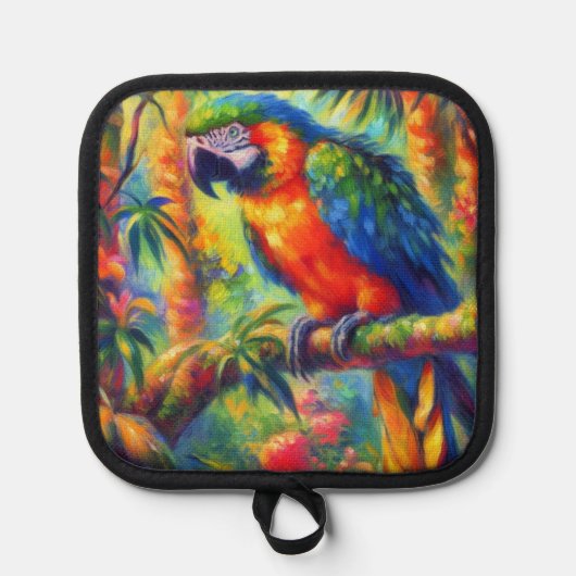 Impressionistisch tropischer Papagei Bird Blue Gre Topflappen (Vorderseite)