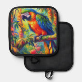 Impressionistisch tropischer Papagei Bird Blue Gre Topflappen (Vorderseite/Rückseite)