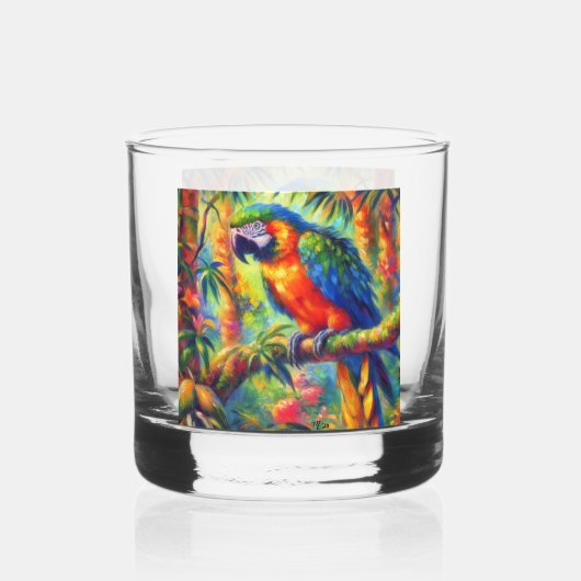 Impressionistisch tropischer Papagei Bird Blue Gre Whiskyglas (Vorderseite)