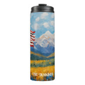 Impressionistische amerikanische Flagge und Gebirg Thermosbecher (Vorderseite)