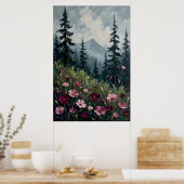 Impressionistische Berglandschaft mit Wildblumen Poster (Küche)
