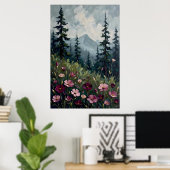 Impressionistische Berglandschaft mit Wildblumen Poster (Heimbüro)