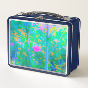 Impressionistische blaue Landschaft mit rosa Blume Metall Brotdose
