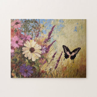 Impressionistische Blume und Schmetterling Puzzle