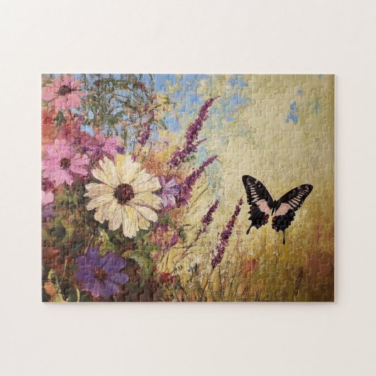 Impressionistische Blume und Schmetterling Puzzle (Horizontal)