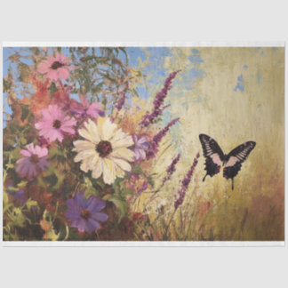 Impressionistische Blume und Schmetterlingsdekoupa Seidenpapier