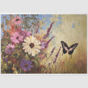Impressionistische Blumen und Schmetterling-Decoup Seidenpapier