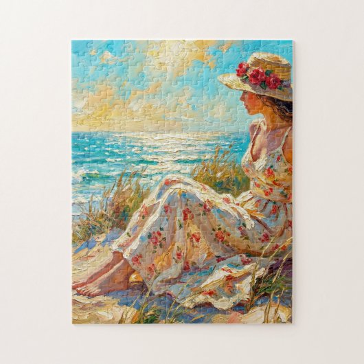 Impressionistische Dame am Strand Ölmalerei – Somm Puzzle (Vertikal)