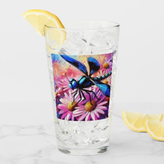 Impressionistische Dragonfly On Pink Daisis Floral Glas (Vorderseite Ice)