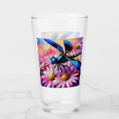Impressionistische Dragonfly On Pink Daisis Floral Glas (Vorderseite)