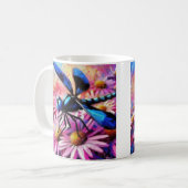 Impressionistische Dragonfly On Pink Daisis Floral Kaffeetasse (Vorderseite Links)
