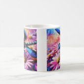 Impressionistische Dragonfly On Pink Daisis Floral Kaffeetasse (Mittel)