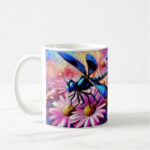 Impressionistische Dragonfly On Pink Daisis Floral Kaffeetasse (Links)