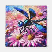 Impressionistische Dragonfly On Pink Daisis Floral Magnet (Vorne)