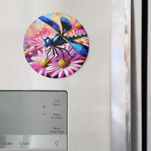 Impressionistische Dragonfly On Pink Daisis Floral Magnet (In Situ (Kühlschrank))