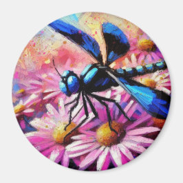 Impressionistische Dragonfly On Pink Daisis Floral Magnet