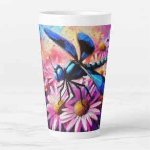 Impressionistische Dragonfly On Pink Daisis Floral Milchtasse