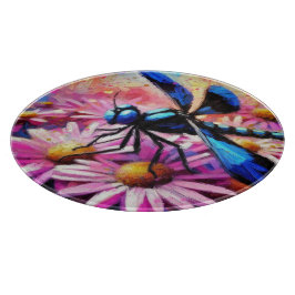Impressionistische Dragonfly On Pink Daisis Floral Schneidebrett