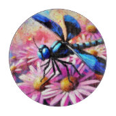 Impressionistische Dragonfly On Pink Daisis Floral Schneidebrett (Vorderseite)